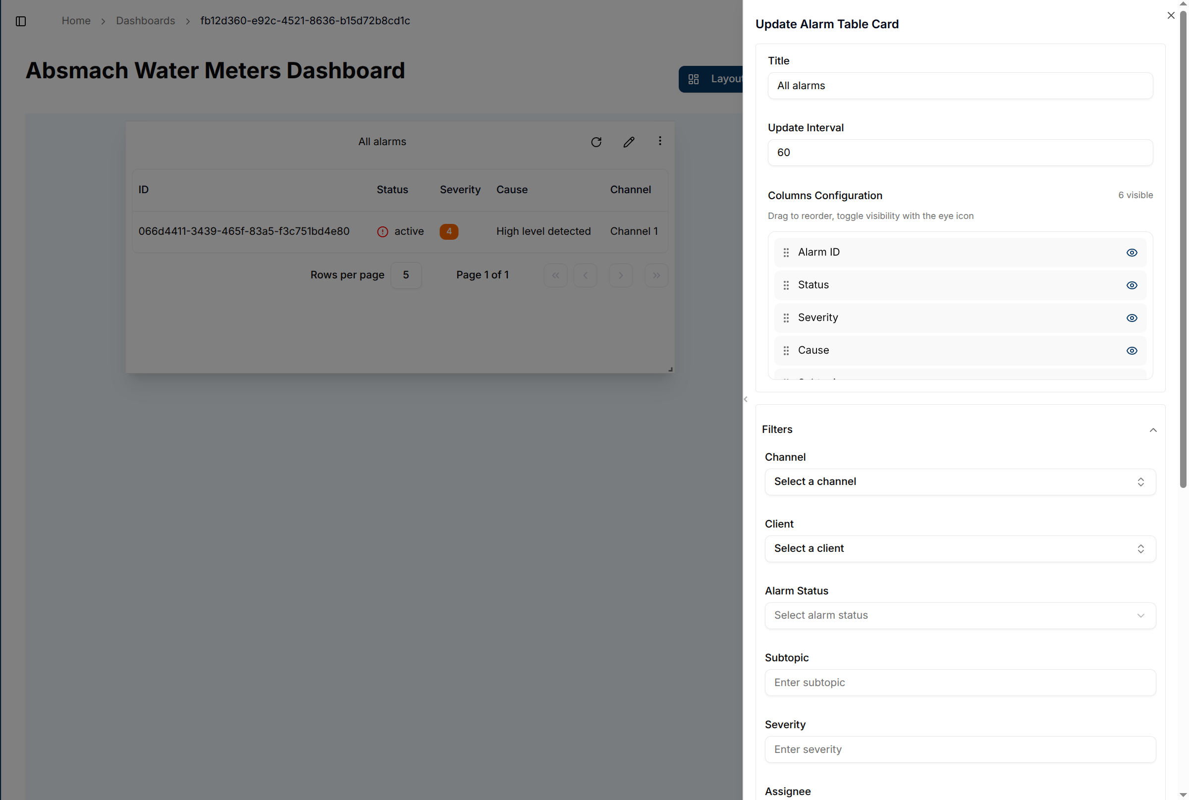 Edit Alarm Table