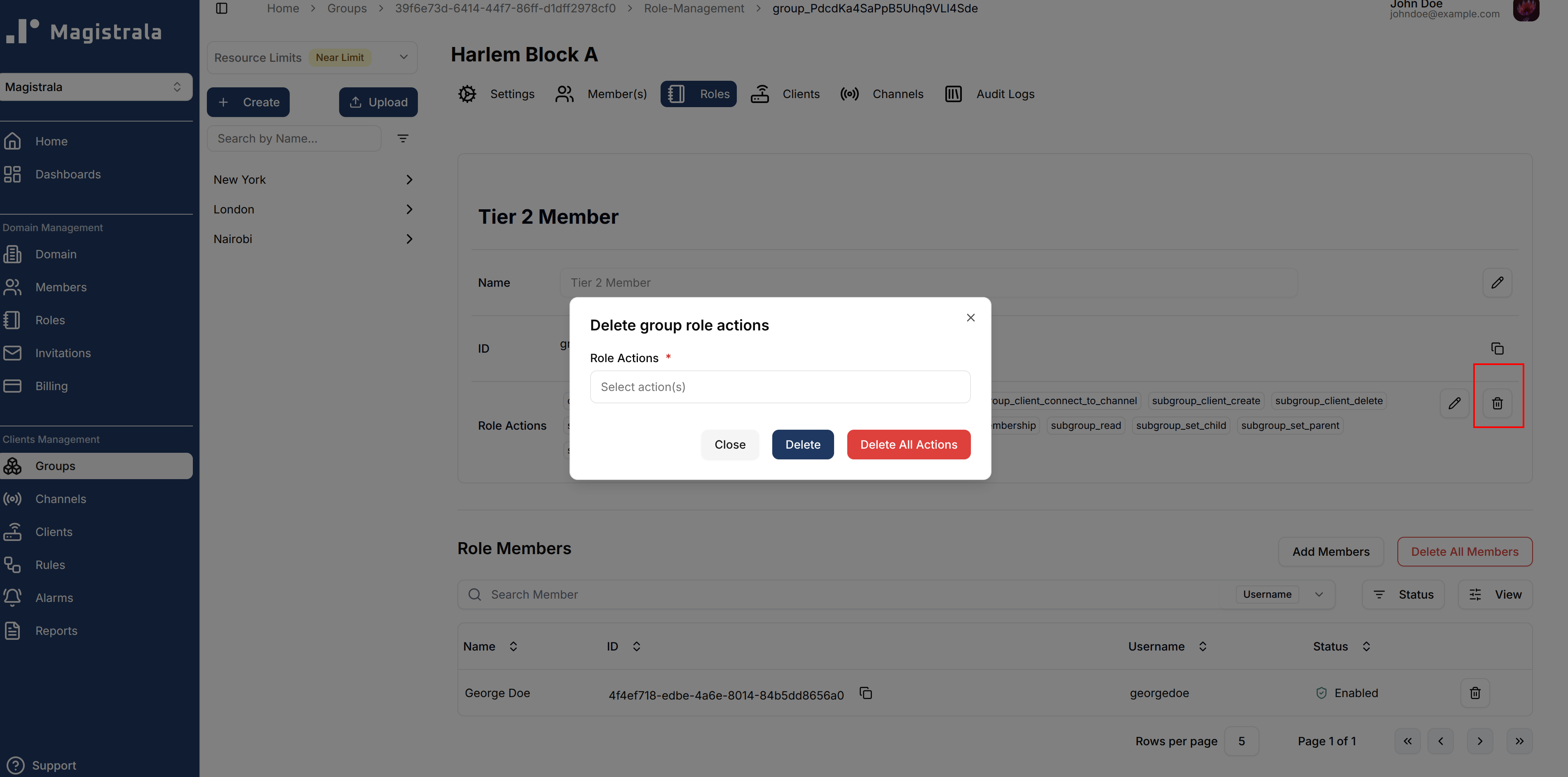 Delete role actions