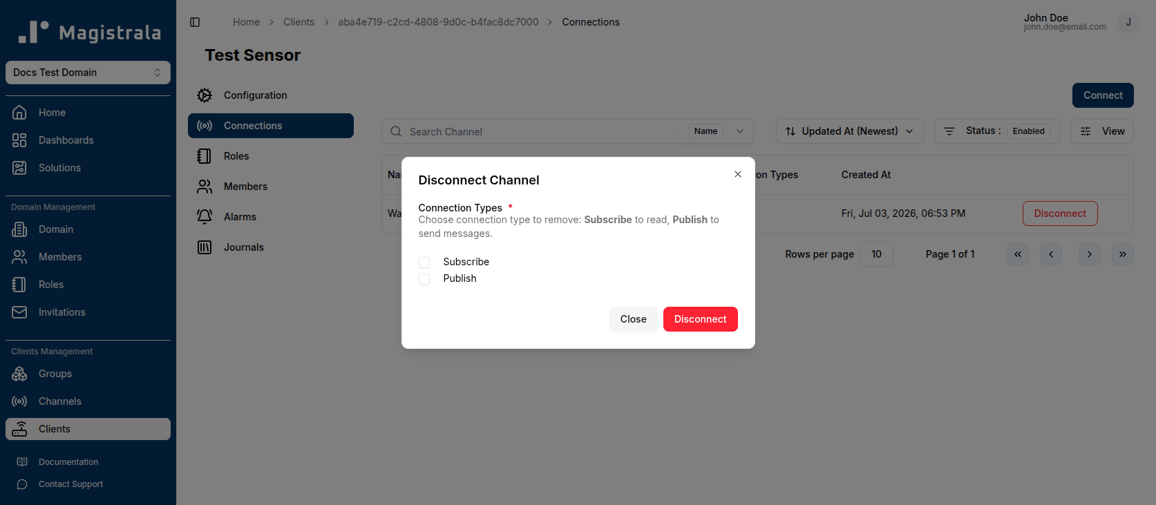Disconnect channel dialog