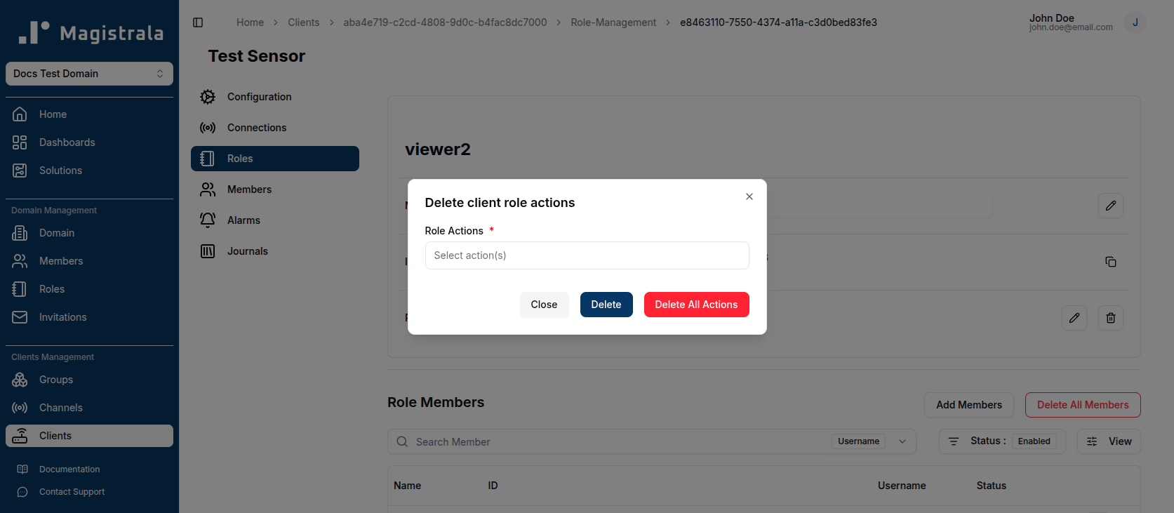 Delete role actions