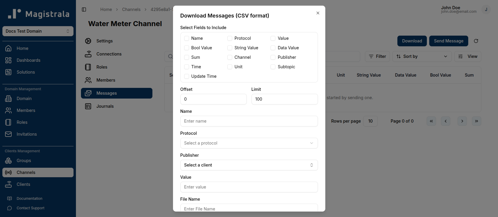 Download Messages Dialog