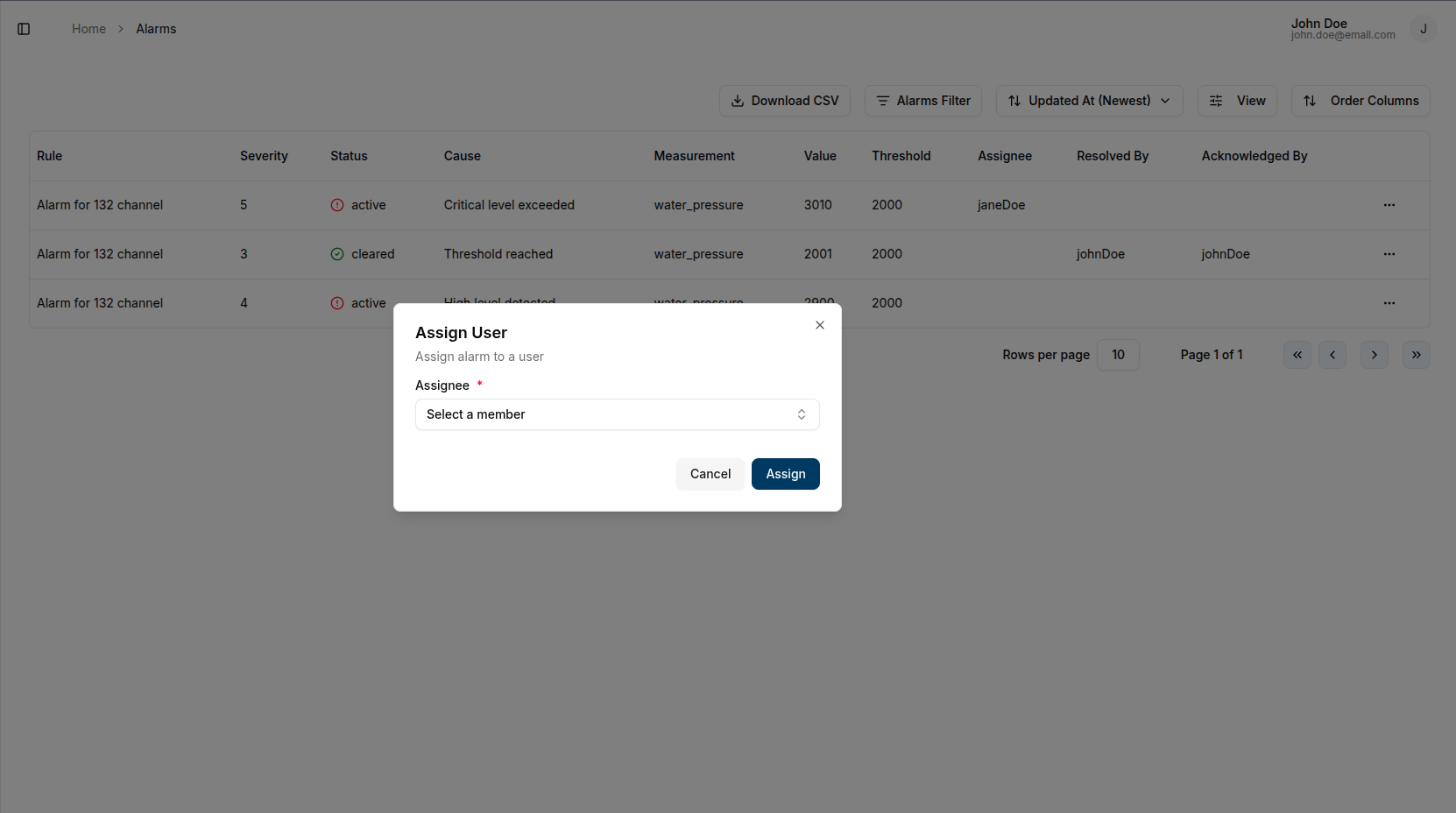 Assign dialog
