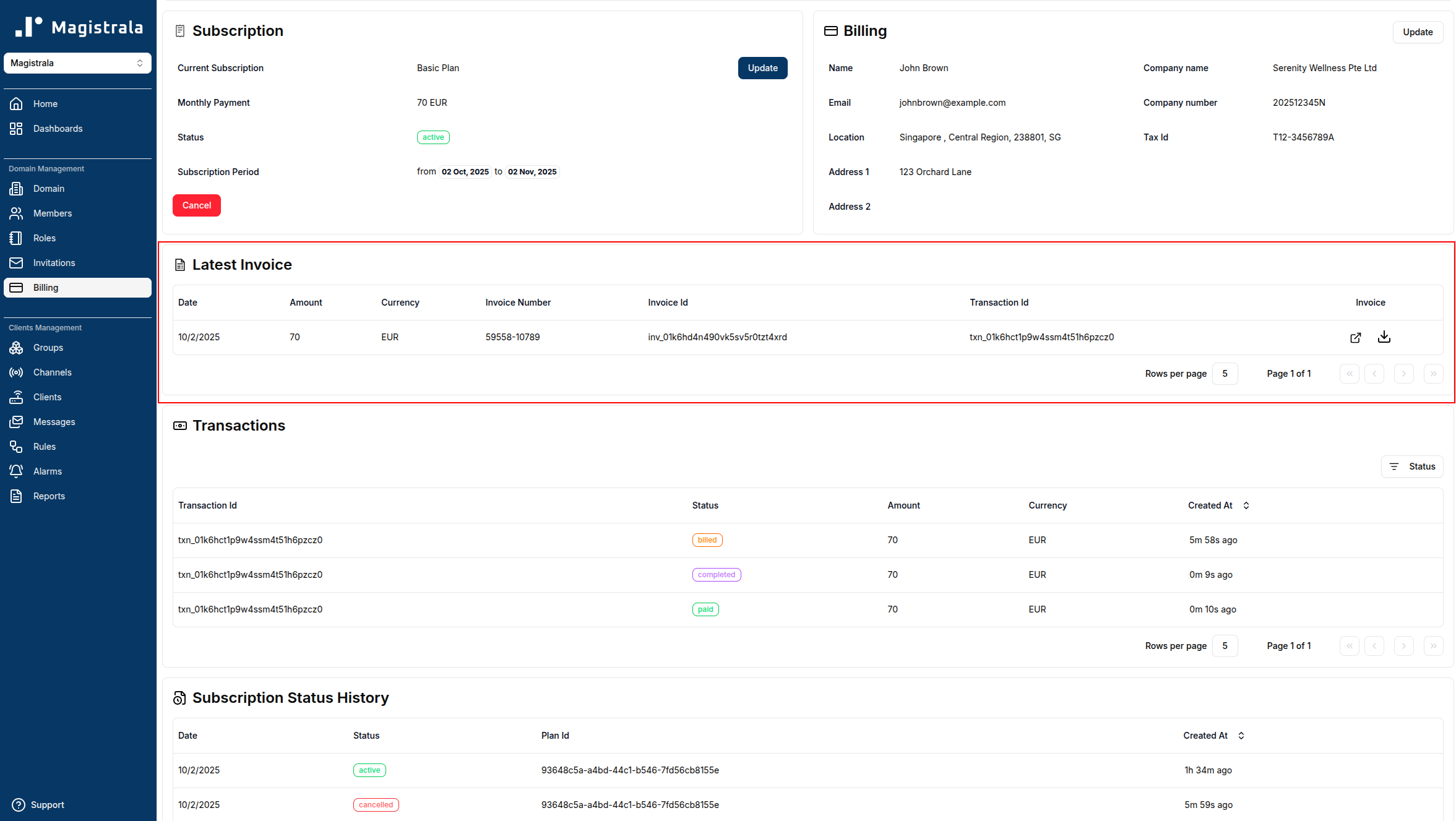 Invoice section
