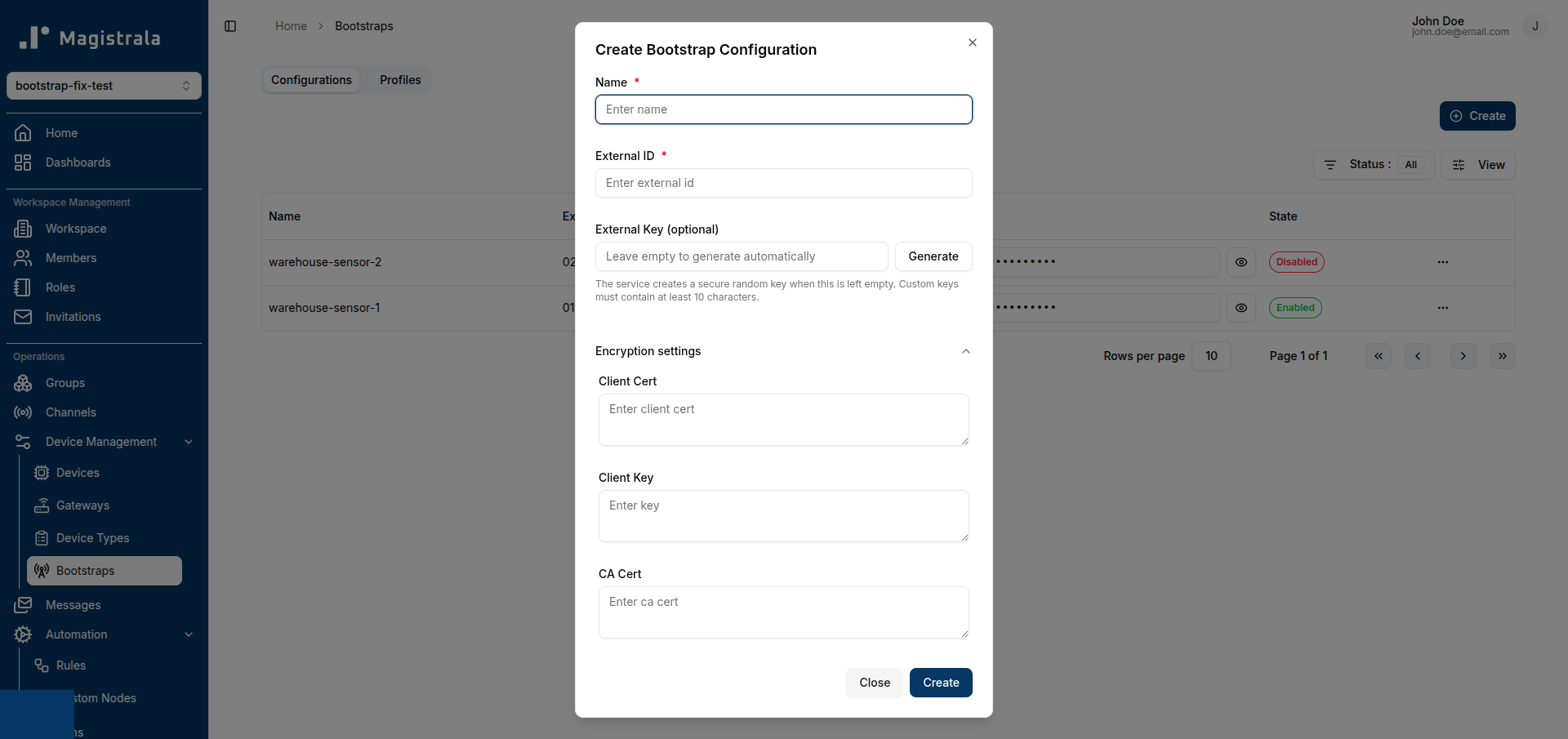 Create Bootstrap Configuration dialog