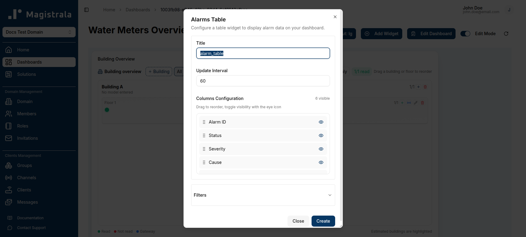 Alarm Table Column Configuration