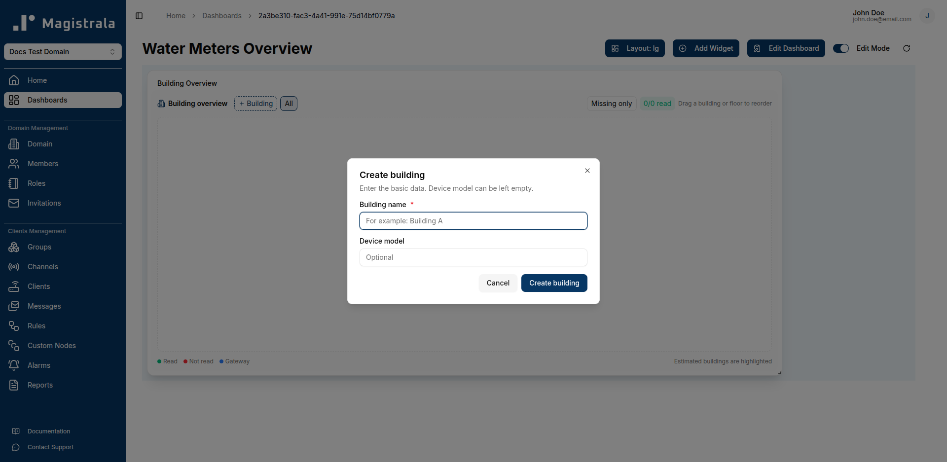 Create building dialog