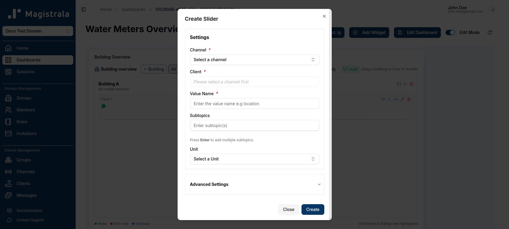 Create Slider Dialog