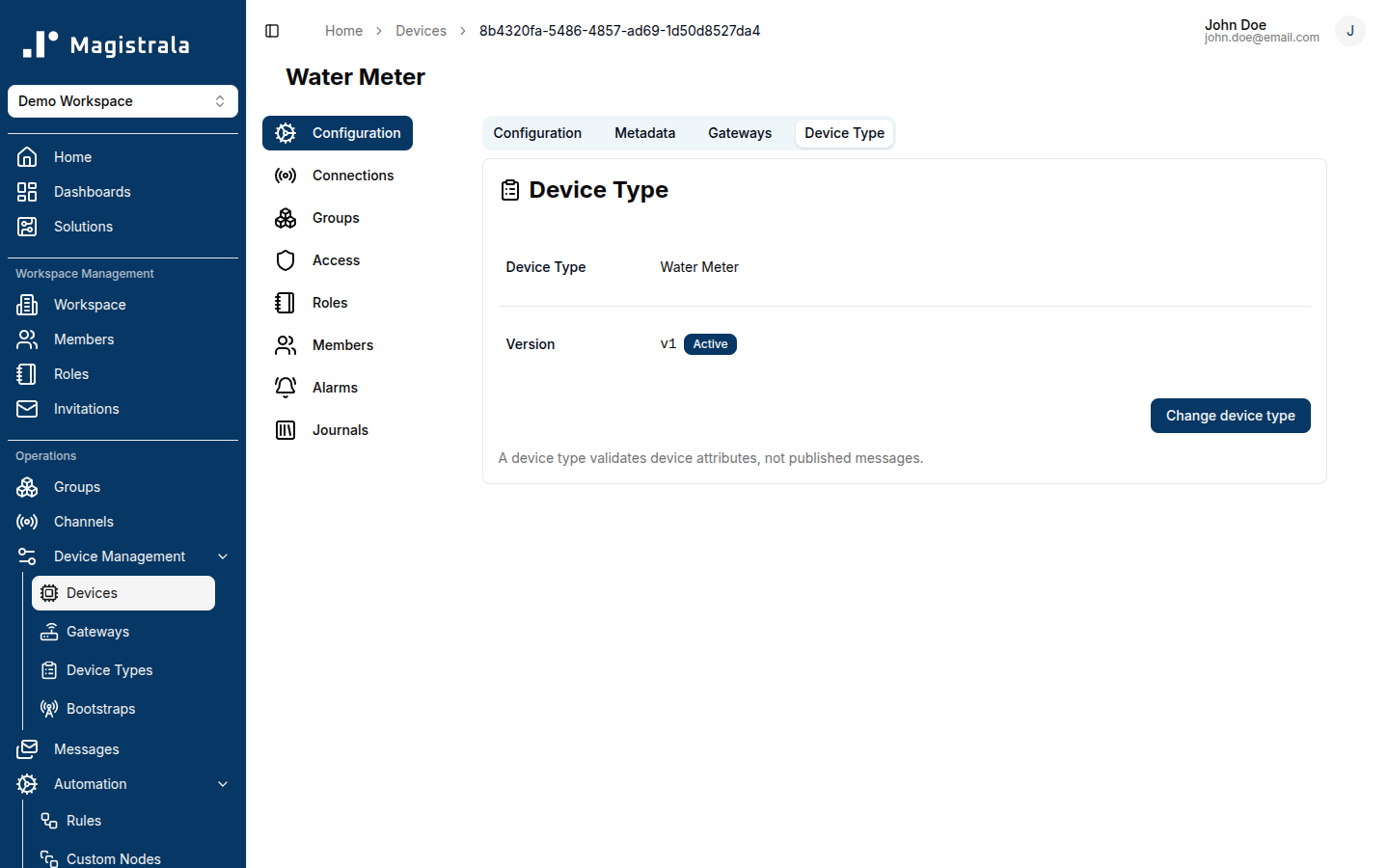 A device's Device Type tab after binding