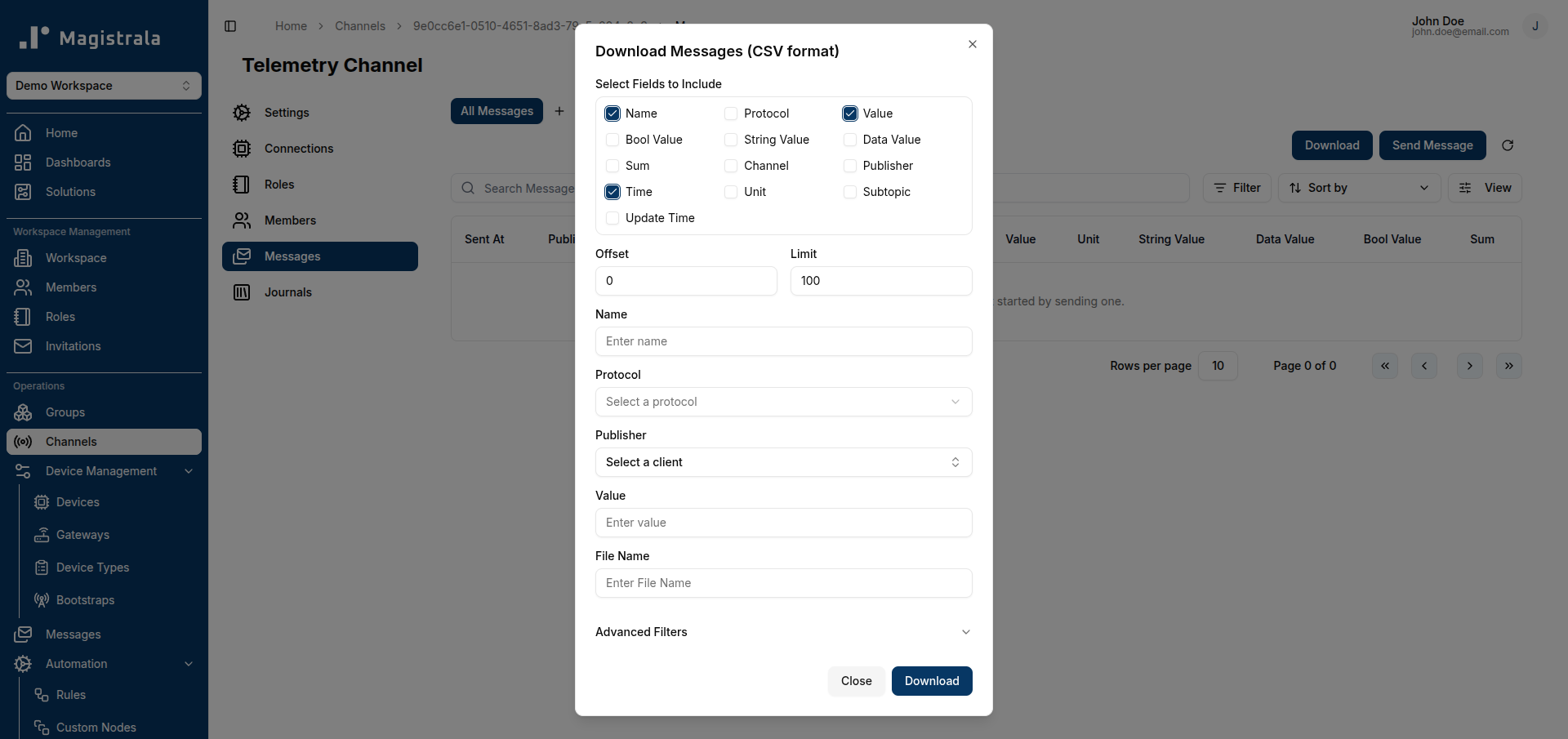 Download Messages Dialog