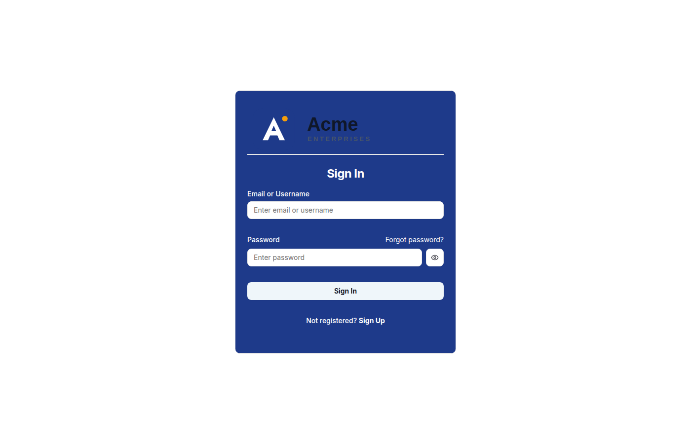 Login page with Acme Enterprises branding applied