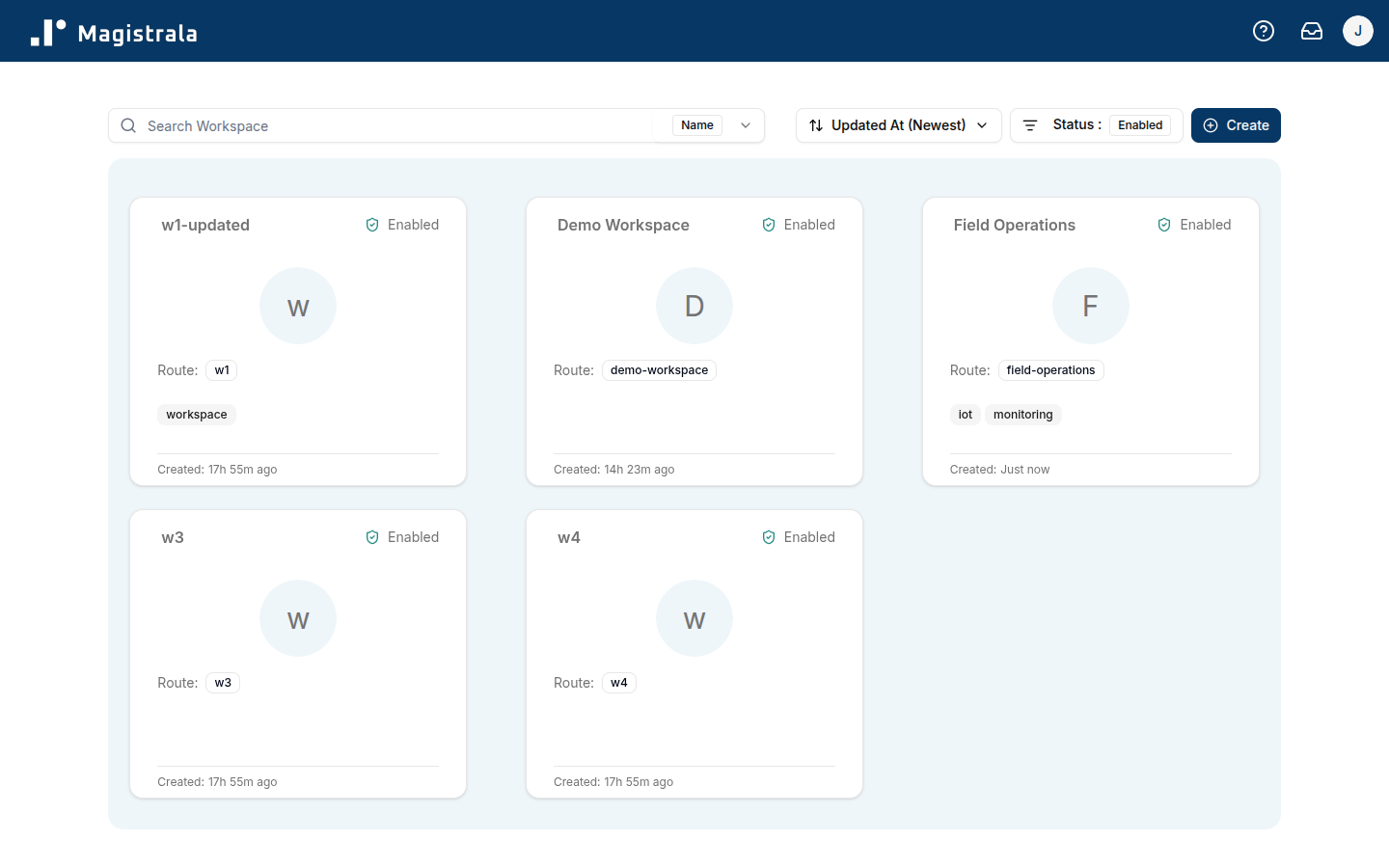 Workspaces Page