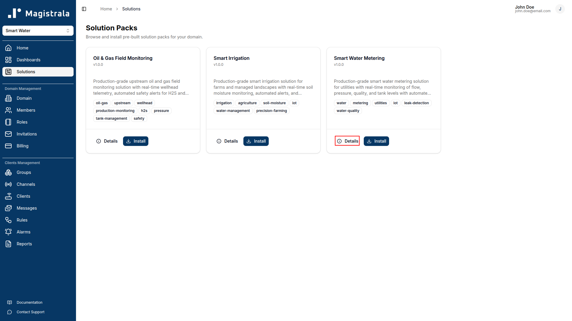 Solution pack catalogue with View Details button